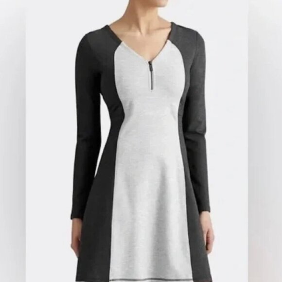 Athleta Whereupon Zip Neck Long Sleeve Grey Twotone Dress Size MP - Picture 1 of 9